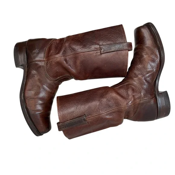 Frye Nash Roper Boots Square Toe Mens 11.5 N Vintage Brown Pebbled Leather